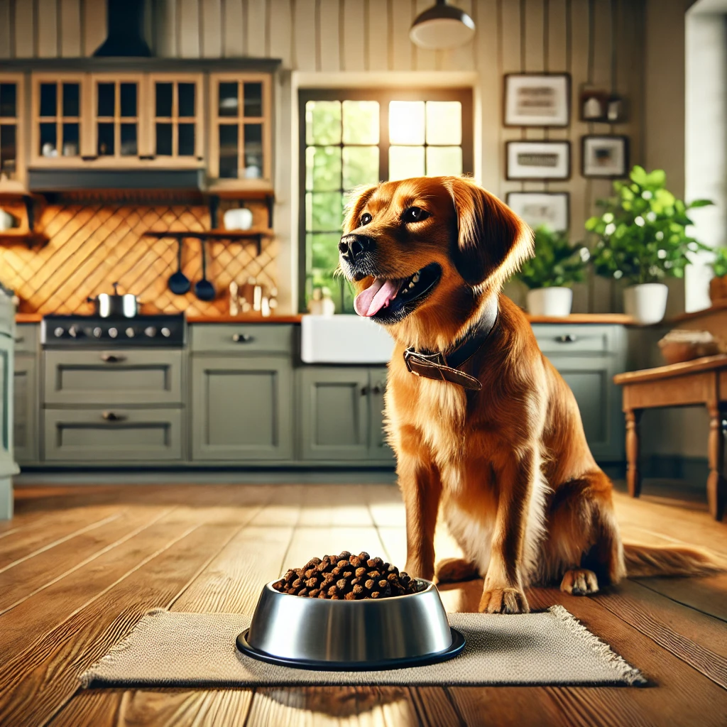 perro feliz comiendo comida